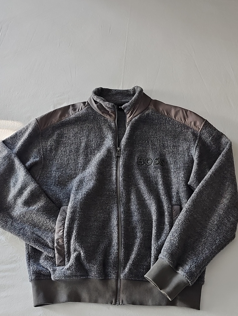 Boss Men's Dark Gray Sherpa Full-Zip Jacket